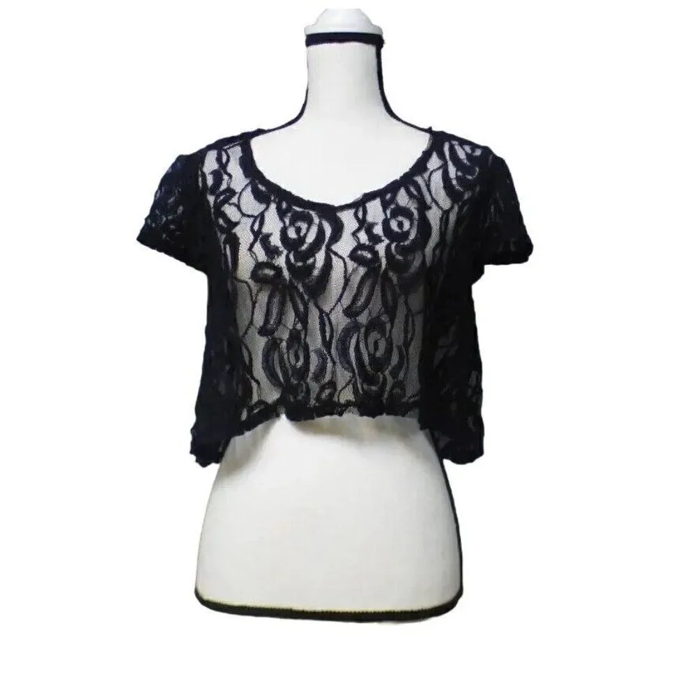 American Rag Yuma High Low Asymmetric Hemline cropped top, Black, XS